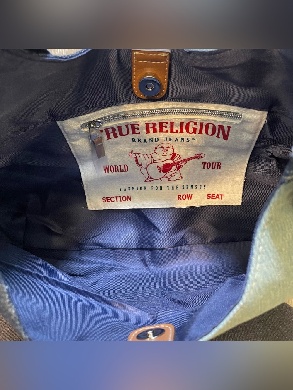 True Religion Denim Patchwork Hobo Y2K Aesthetic  Blue Slouchy Shoulder Bag NWT - Picture 4 of 6